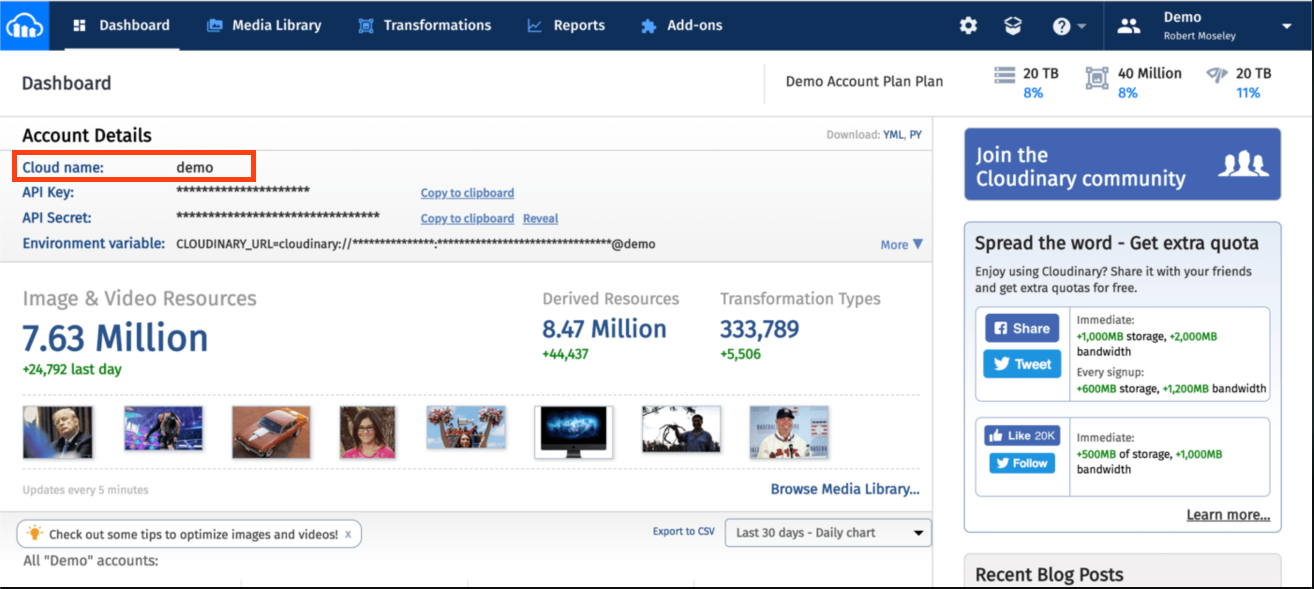 Cloudinary Dashboard